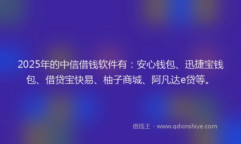 2025年的中信借钱软件有：安心钱包、迅捷宝钱包、借贷宝快易、柚子商城、阿凡达e贷等。