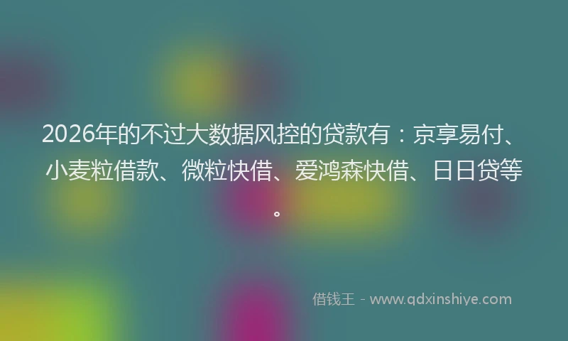 2026年的不过大数据风控的贷款有:京享易付、小麦粒借款、微粒快借、爱鸿森快借、日日贷等。