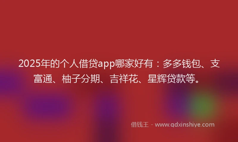 2025年的个人借贷app哪家好有：多多钱包、支富通、柚子分期、吉祥花、星辉贷款等。