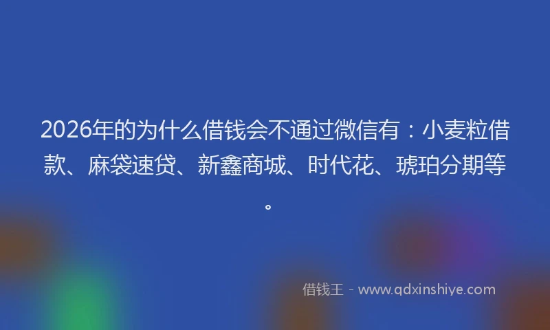 2026年的为什么借钱会不通过微信有：小麦粒借款、麻袋速贷、新鑫商城、时代花、琥珀分期等。