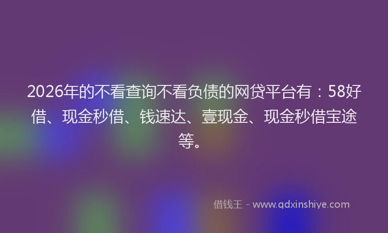 2026年的不看查询不看负债的网贷平台有：58好借、现金秒借、钱速达、壹现金、现金秒借宝途等。