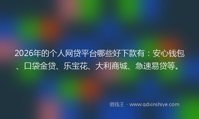 2026年的个人网贷平台哪些好下款有：安心钱包、口袋金贷、乐宝花、大利商城、急速易贷等。