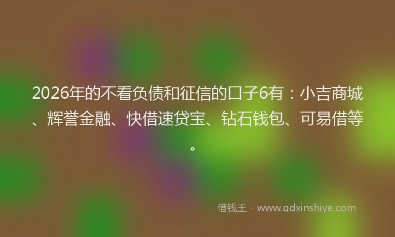 2026年的不看负债和征信的口子6有：小吉商城、辉誉金融、快借速贷宝、钻石钱包、可易借等。