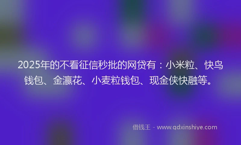 2025年的不看征信秒批的网贷有：小米粒、快鸟钱包、金瀛花、小麦粒钱包、现金侠快融等。