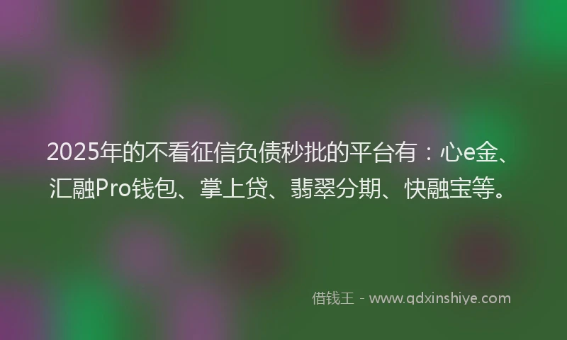 2025年的不看征信负债秒批的平台有:心e金、汇融Pro钱包、掌上贷、翡翠分期、快融宝等。