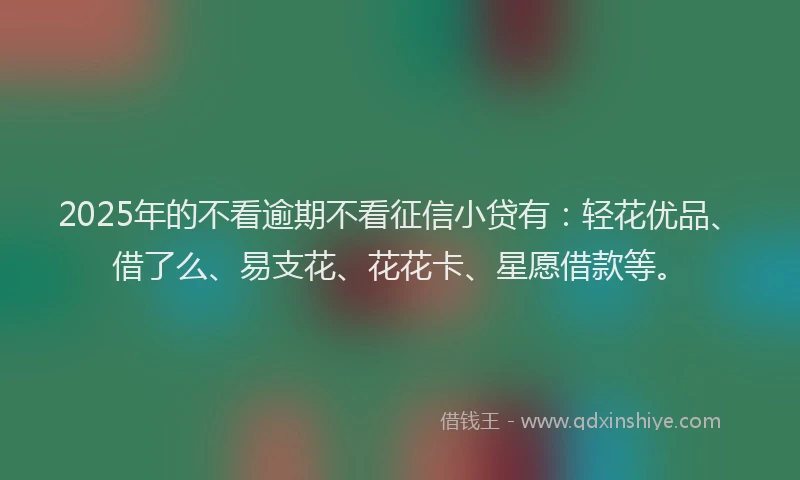 2025年的不看逾期不看征信小贷有：轻花优品、借了么、易支花、花花卡、星愿借款等。