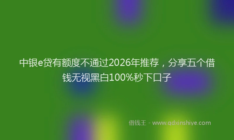 中银e贷有额度不通过2026年推荐，分享五个借钱无视黑白100%秒下口子