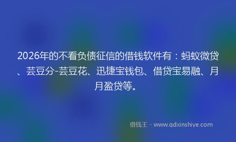 2026年的不看负债征信的借钱软件有：蚂蚁微贷、芸豆分-芸豆花、迅捷宝钱包、借贷宝易融、月月盈贷等。