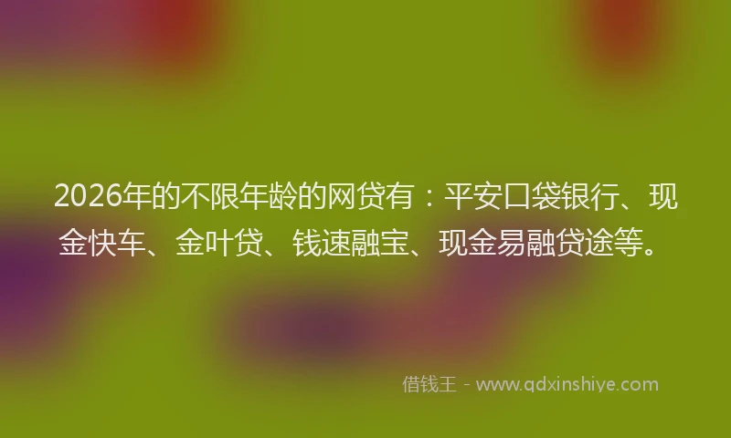 2026年的不限年龄的网贷有:平安口袋银行、现金快车、金叶贷、钱速融宝、现金易融贷途等。