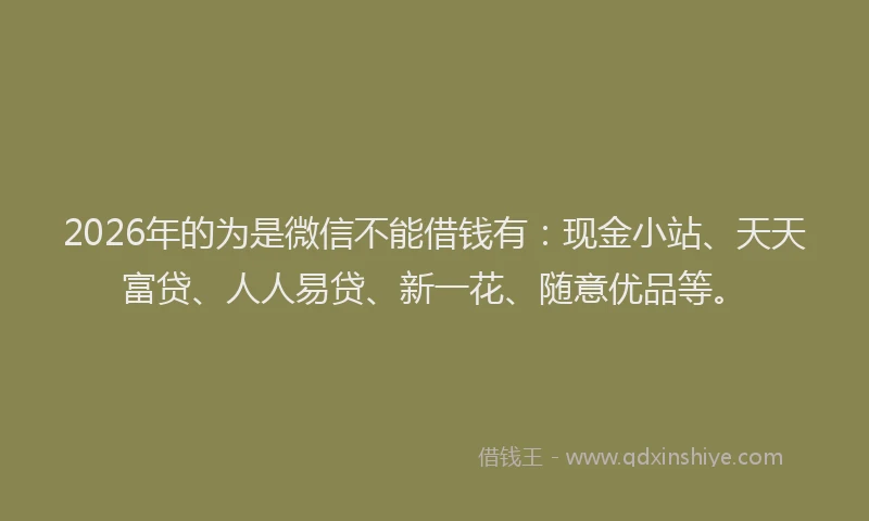 2026年的为是微信不能借钱有：现金小站、天天富贷、人人易贷、新一花、随意优品等。