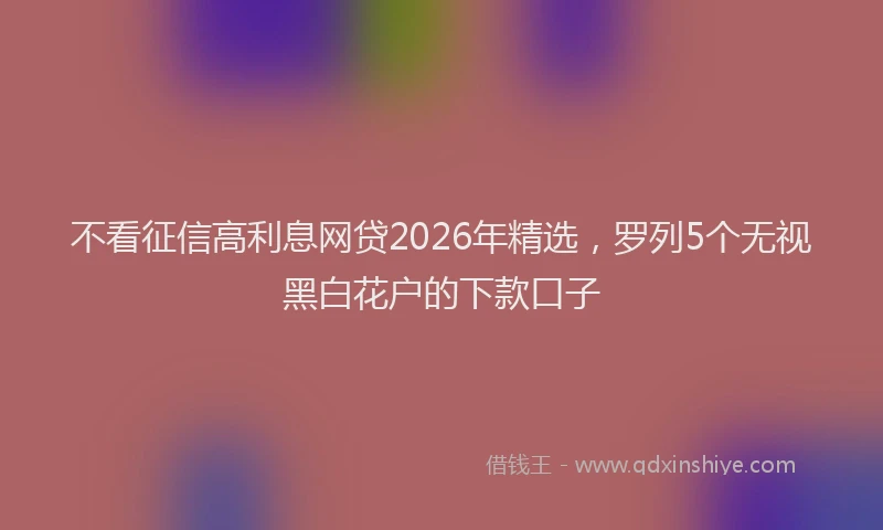 不看征信高利息网贷2026年精选，罗列5个无视黑白花户的下款口子