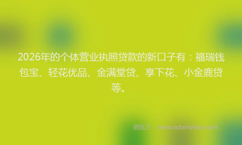 2026年的个体营业执照贷款的新口子有：福瑞钱包宝、轻花优品、金满堂贷、享下花、小金鹿贷等。
