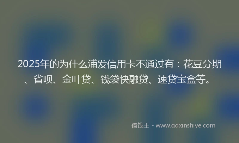 2025年的为什么浦发信用卡不通过有：花豆分期、省呗、金叶贷、钱袋快融贷、速贷宝盒等。