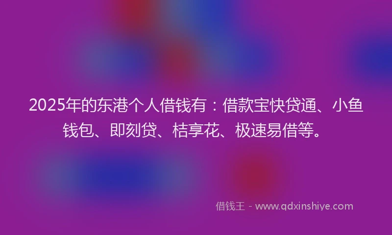2025年的东港个人借钱有：借款宝快贷通、小鱼钱包、即刻贷、桔享花、极速易借等。