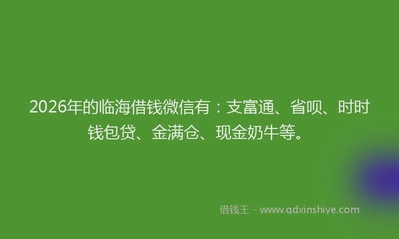 2026年的临海借钱微信有：支富通、省呗、时时钱包贷、金满仓、现金奶牛等。