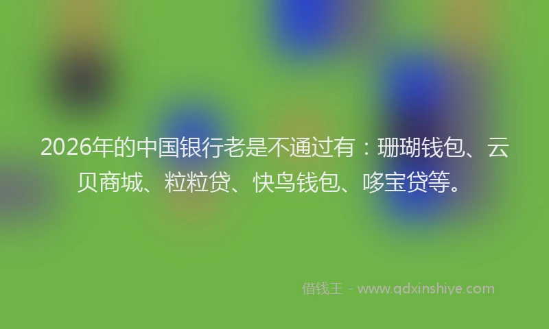 2026年的中国银行老是不通过有：珊瑚钱包、云贝商城、粒粒贷、快鸟钱包、哆宝贷等。
