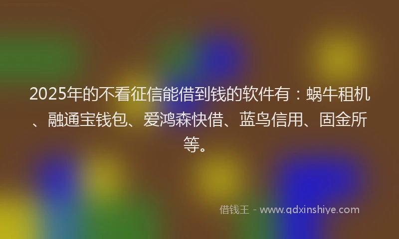 2025年的不看征信能借到钱的软件有:蜗牛租机、融通宝钱包、爱鸿森快借、蓝鸟信用、固金所等。