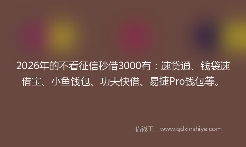 2026年的不看征信秒借3000有:速贷通、钱袋速借宝、小鱼钱包、功夫快借、易捷Pro钱包等。