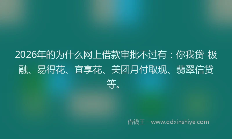 2026年的为什么网上借款审批不过有:你我贷-极融、易得花、宜享花、美团月付取现、翡翠信贷等。
