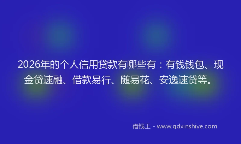 2026年的个人信用贷款有哪些有：有钱钱包、现金贷速融、借款易行、随易花、安逸速贷等。