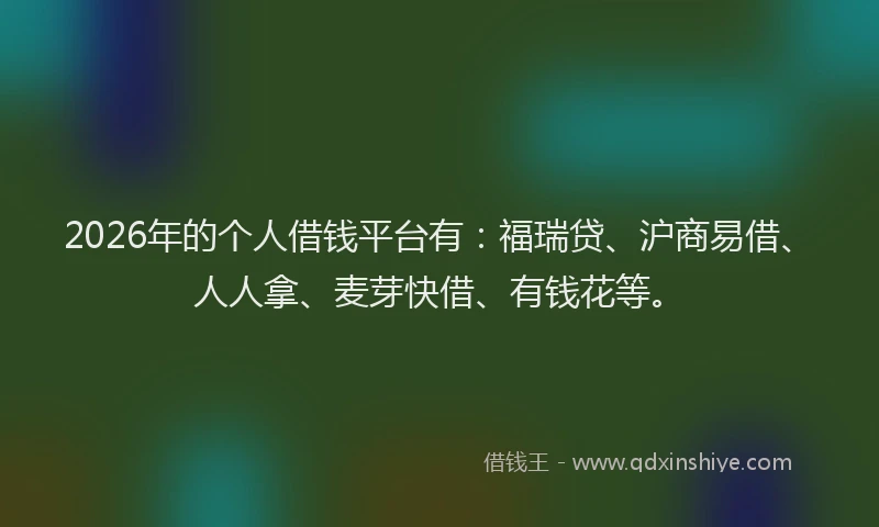 2026年的个人借钱平台有：福瑞贷、沪商易借、人人拿、麦芽快借、有钱花等。