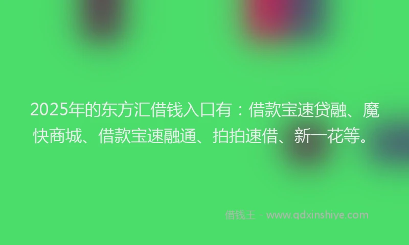 2025年的东方汇借钱入口有：借款宝速贷融、魔快商城、借款宝速融通、拍拍速借、新一花等。