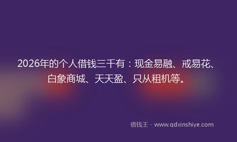 2026年的个人借钱三千有：现金易融、戒易花、白象商城、天天盈、只从租机等。
