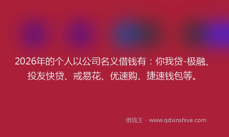 2026年的个人以公司名义借钱有：你我贷-极融、投友快贷、戒易花、优速购、捷速钱包等。