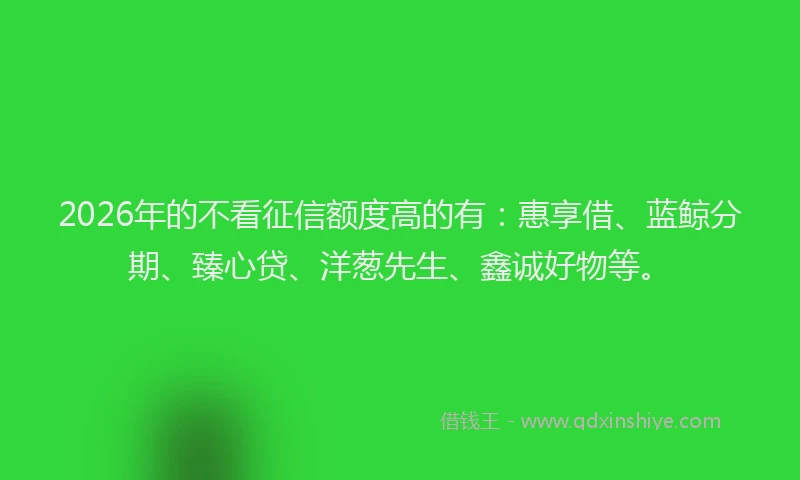 2026年的不看征信额度高的有:惠享借、蓝鲸分期、臻心贷、洋葱先生、鑫诚好物等。