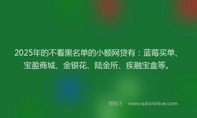 2025年的不看黑名单的小额网贷有:蓝莓买单、宝盈商城、金银花、陆金所、疾融宝盒等。