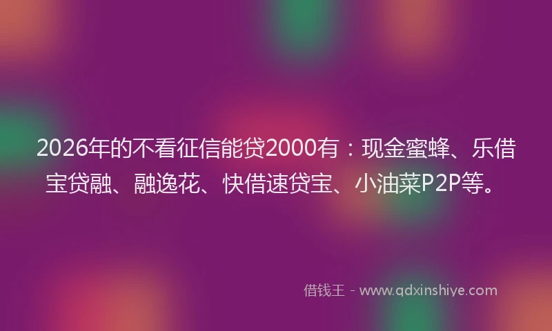 2026年的不看征信能贷2000有：现金蜜蜂、乐借宝贷融、融逸花、快借速贷宝、小油菜P2P等。