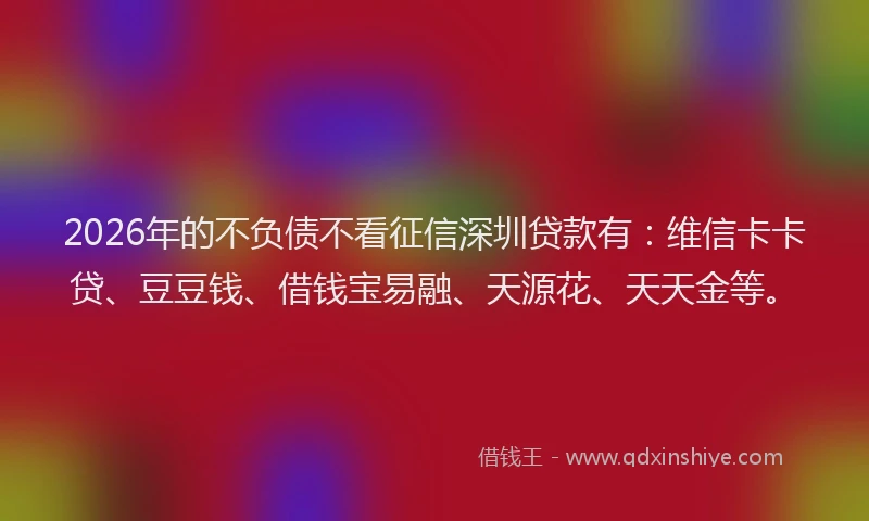 2026年的不负债不看征信深圳贷款有：维信卡卡贷、豆豆钱、借钱宝易融、天源花、天天金等。