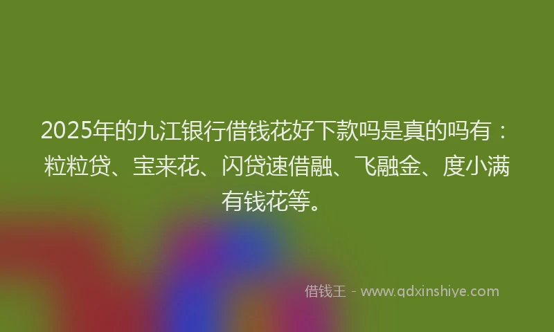 2025年的九江银行借钱花好下款吗是真的吗有：粒粒贷、宝来花、闪贷速借融、飞融金、度小满有钱花等。