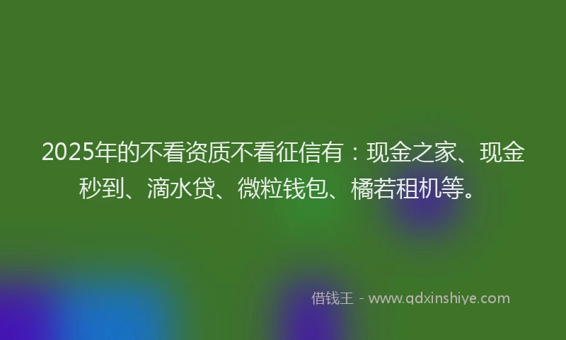 2025年的不看资质不看征信有：现金之家、现金秒到、滴水贷、微粒钱包、橘若租机等。