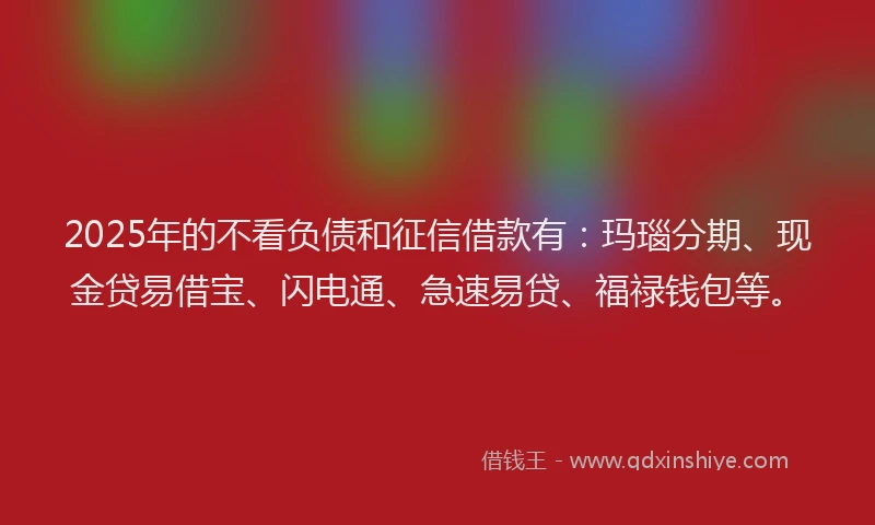 2025年的不看负债和征信借款有：玛瑙分期、现金贷易借宝、闪电通、急速易贷、福禄钱包等。