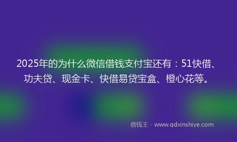 2025年的为什么微信借钱支付宝还有:51快借、功夫贷、现金卡、快借易贷宝盒、橙心花等。