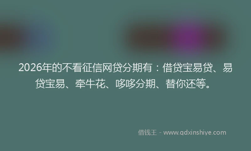 2026年的不看征信网贷分期有：借贷宝易贷、易贷宝易、牵牛花、哆哆分期、替你还等。