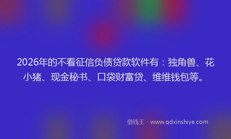 2026年的不看征信负债贷款软件有:独角兽、花小猪、现金秘书、口袋财富贷、维维钱包等。