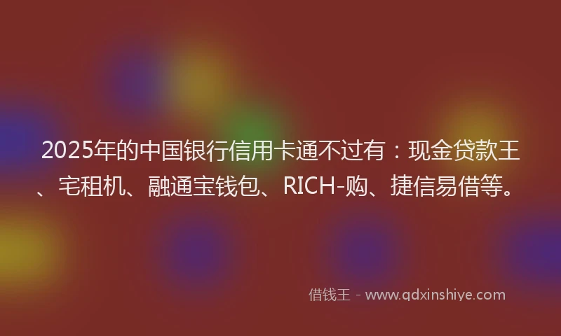 2025年的中国银行信用卡通不过有:现金贷款王、宅租机、融通宝钱包、RICH-购、捷信易借等。