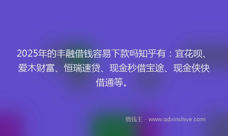 2025年的丰融借钱容易下款吗知乎有：宜花呗、爱木财富、恒瑞速贷、现金秒借宝途、现金侠快借通等。