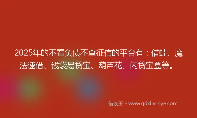 2025年的不看负债不查征信的平台有：借蛙、魔法速借、钱袋易贷宝、葫芦花、闪贷宝盒等。