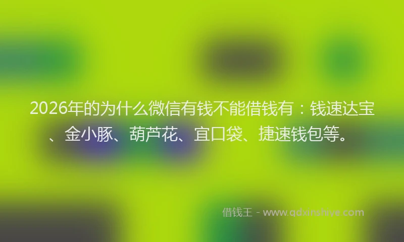 2026年的为什么微信有钱不能借钱有:钱速达宝、金小豚、葫芦花、宜口袋、捷速钱包等。