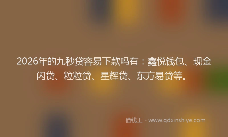 2026年的九秒贷容易下款吗有：鑫悦钱包、现金闪贷、粒粒贷、星辉贷、东方易贷等。