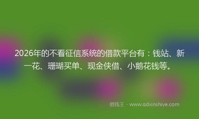 2026年的不看征信系统的借款平台有：钱站、新一花、珊瑚买单、现金侠借、小鹅花钱等。