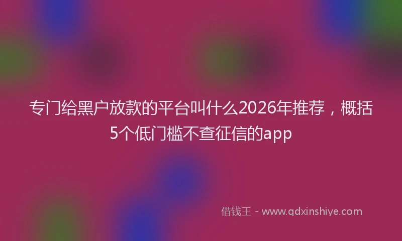 专门给黑户放款的平台叫什么2026年推荐,概括5个低门槛不查征信的app