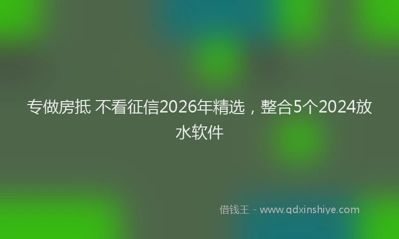 专做房抵 不看征信2026年精选，整合5个2024放水软件