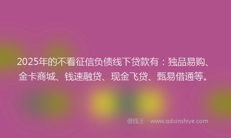 2025年的不看征信负债线下贷款有：独品易购、金卡商城、钱速融贷、现金飞贷、甄易借通等。