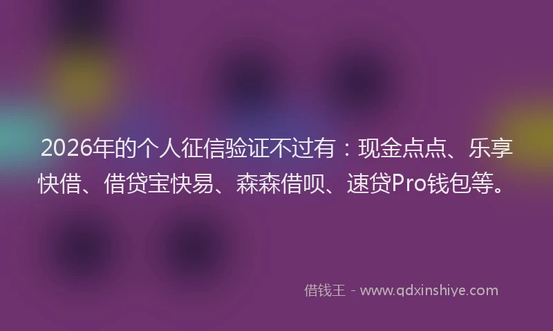 2026年的个人征信验证不过有：现金点点、乐享快借、借贷宝快易、森森借呗、速贷Pro钱包等。