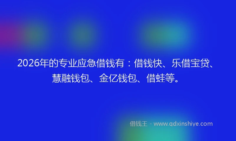 2026年的专业应急借钱有：借钱快、乐借宝贷、慧融钱包、金亿钱包、借蛙等。