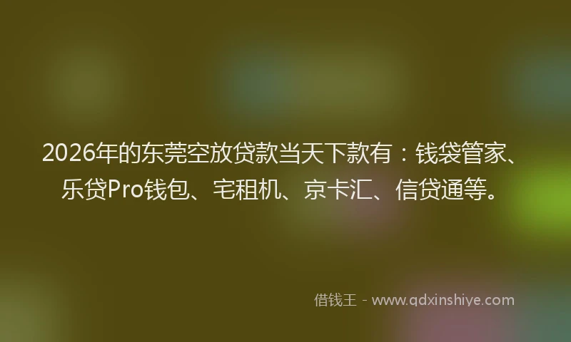 2026年的东莞空放贷款当天下款有：钱袋管家、乐贷Pro钱包、宅租机、京卡汇、信贷通等。
